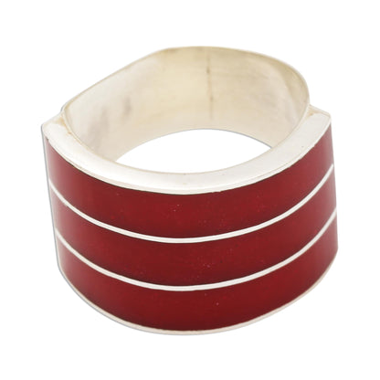 Band of Three - Red Triple Band Ring Red Resin Sterling Silver