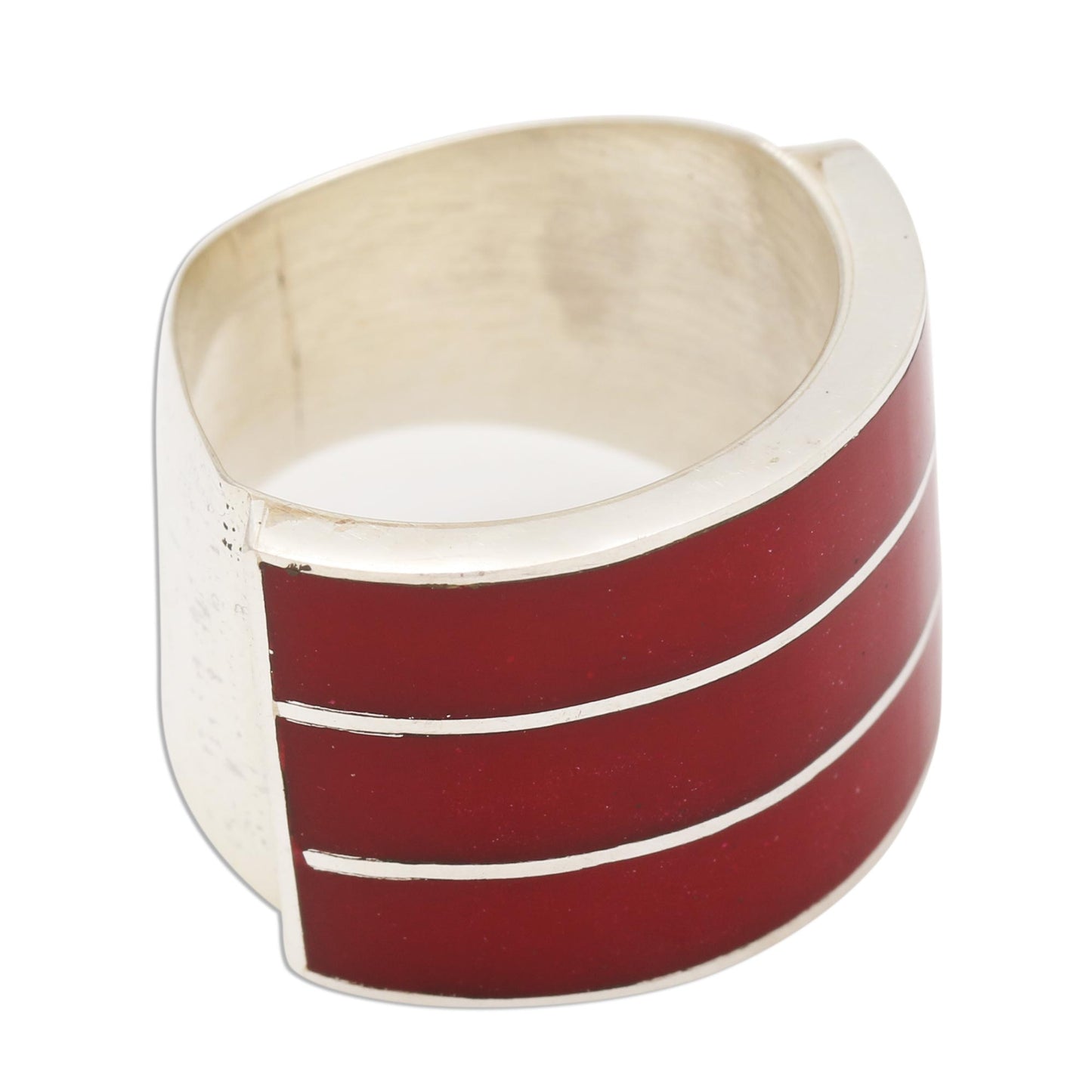 Band of Three - Red Triple Band Ring Red Resin Sterling Silver