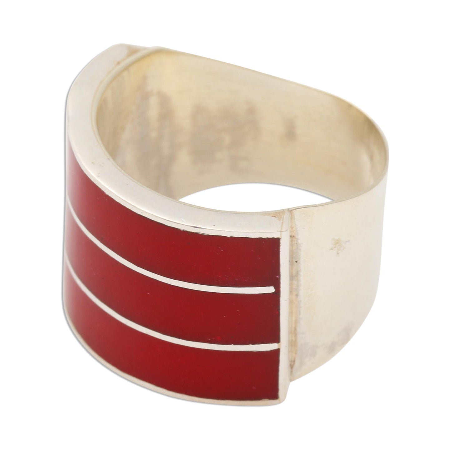 Band of Three - Red Triple Band Ring Red Resin Sterling Silver