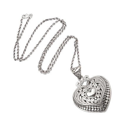 Heart Inside Artisan Made Sterling Silver Heart Pendant Necklace