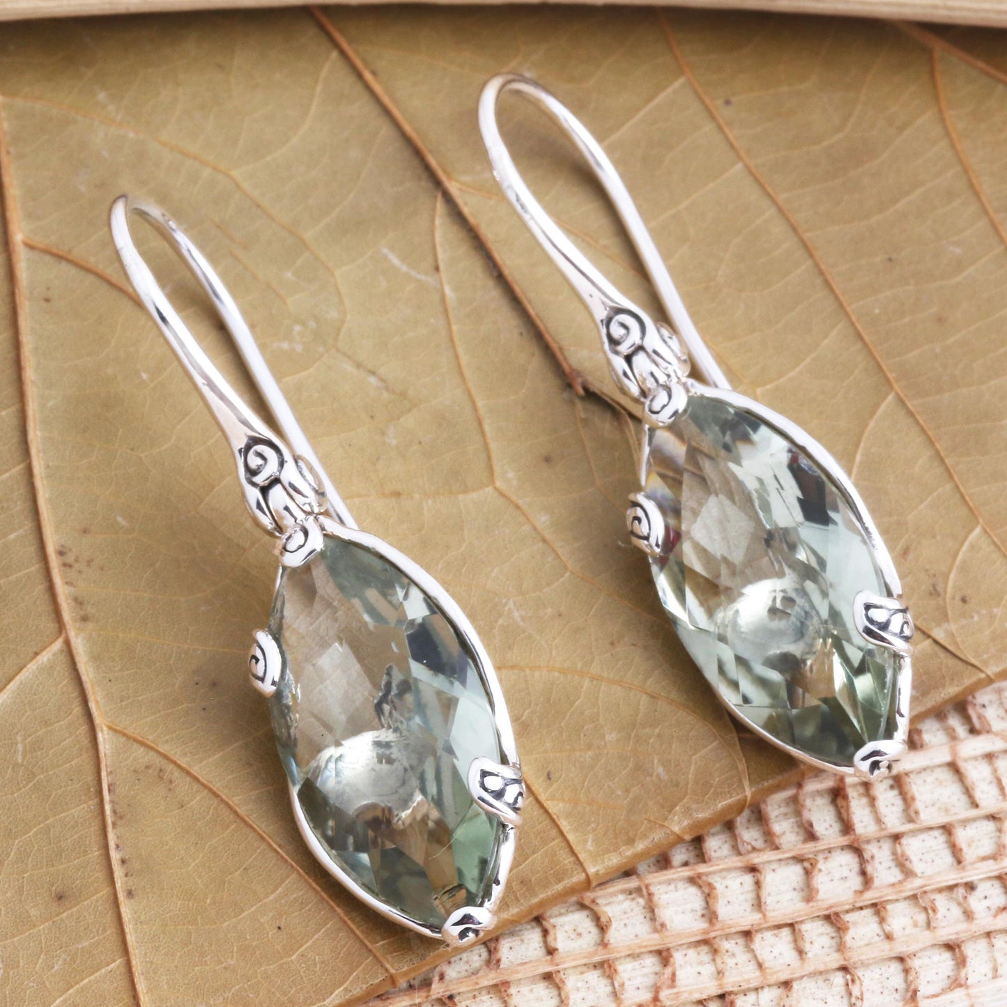 Nepenthes in Green Checkerboard Faceted Prasiolite Drop Earrings