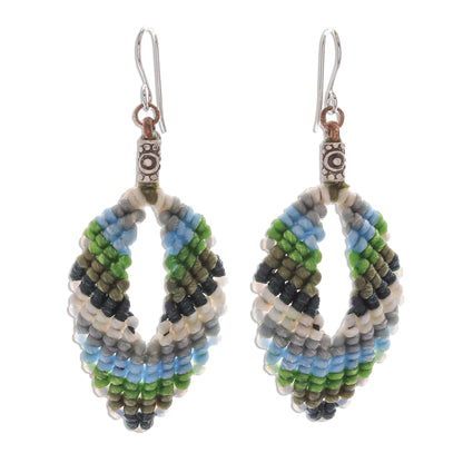 Mini Boho in Blue-Green Macrame and Bead Dangle Earrings