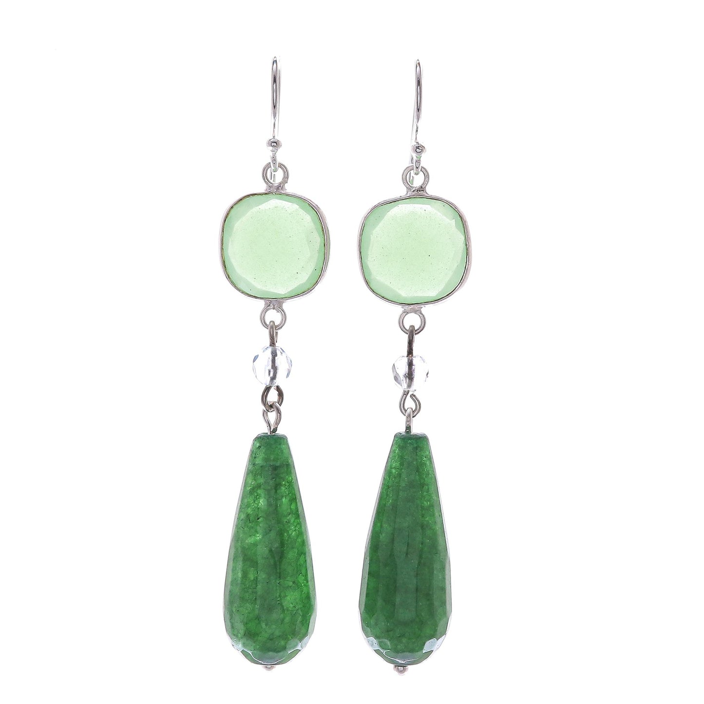 Easy Being Green Green Chalcedony and Quartz Dangle Earrings