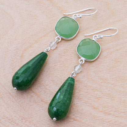 Easy Being Green Green Chalcedony and Quartz Dangle Earrings