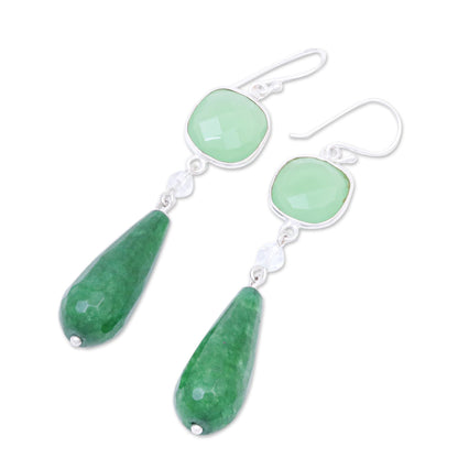 Easy Being Green Green Chalcedony and Quartz Dangle Earrings