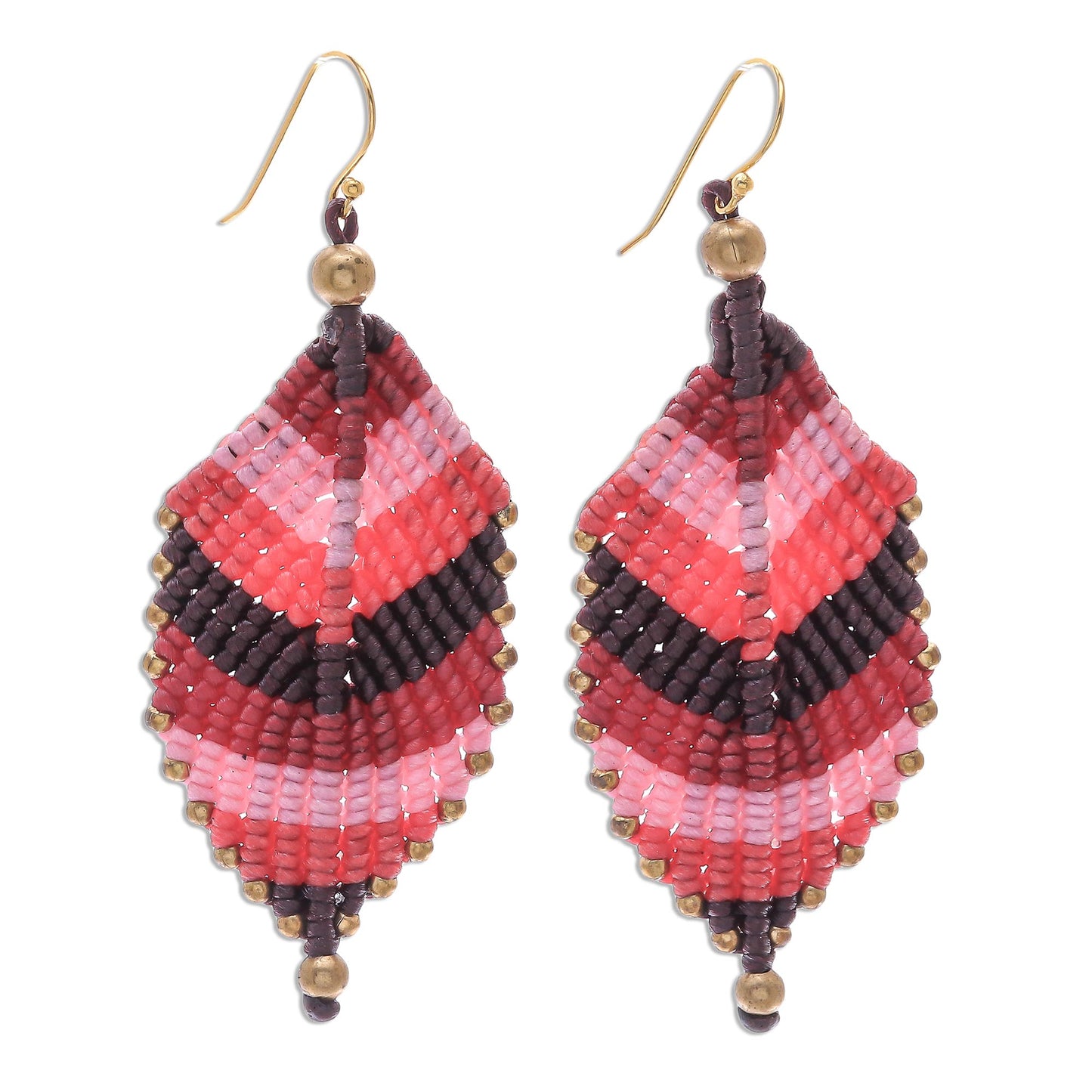 Boho Leaves in Pink Pink Leaf Waxed Cord Macrame Dangle Earrings