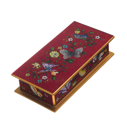 Butterflies on Burgundy Burgundy Reverse-Painted Glass Decorative Box