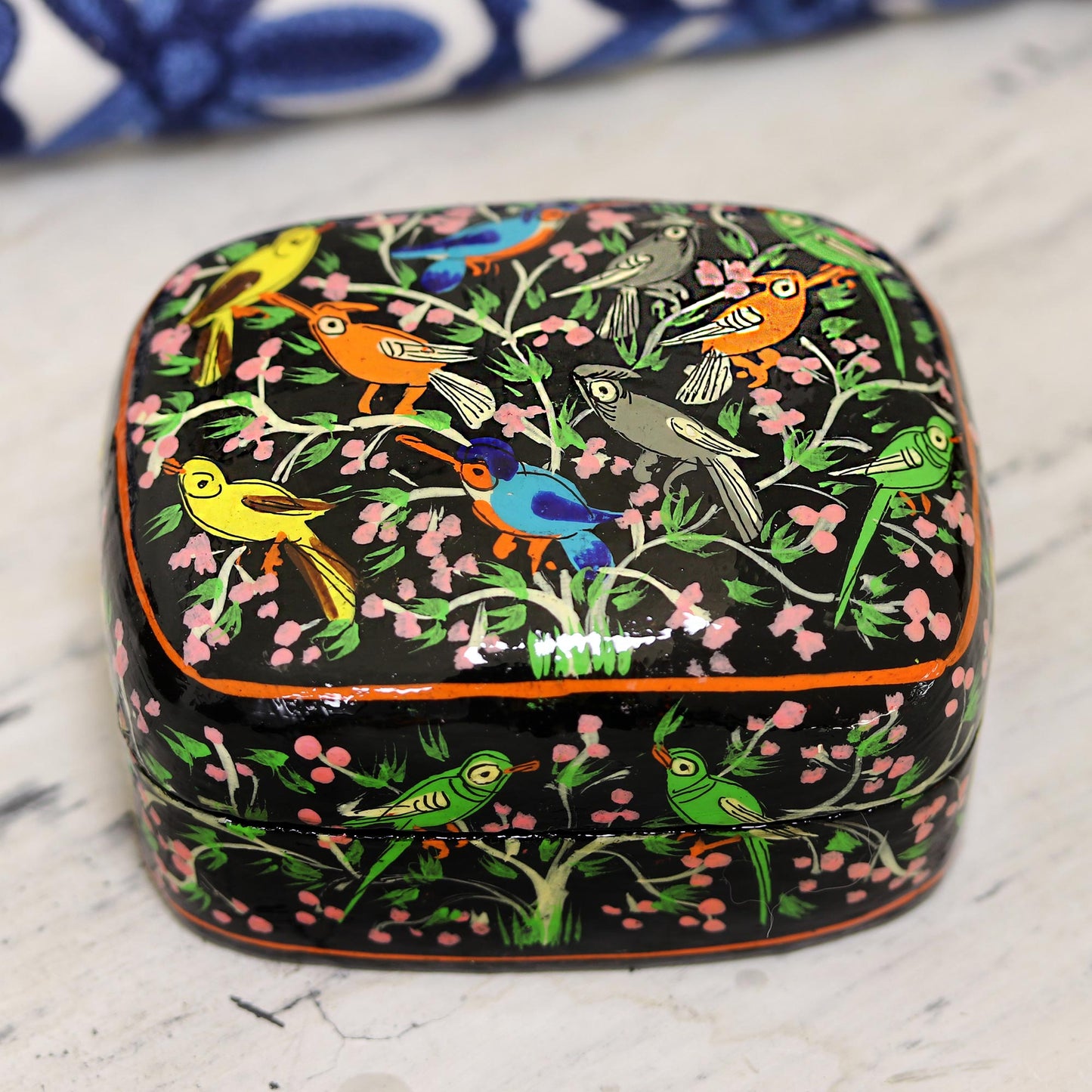 Chirping Birds Hand Painted Wood Decorative Bird Box