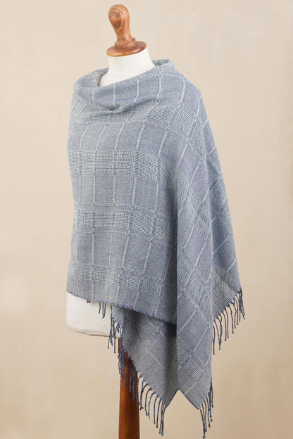 Whispering Blue Powder Blue Patterned Handwoven Baby Alpaca Shawl