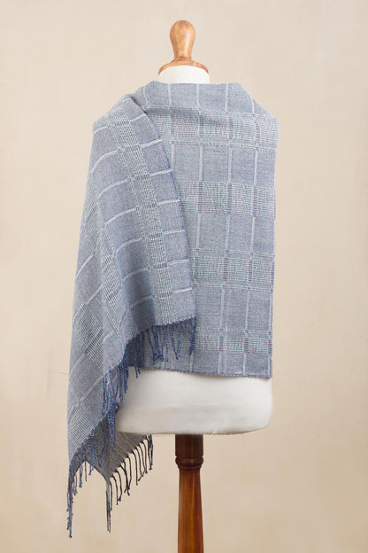 Whispering Blue Powder Blue Patterned Handwoven Baby Alpaca Shawl