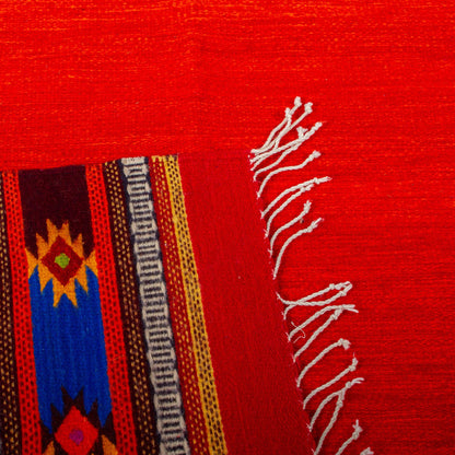 Red Stars Zapotec Bright Red Wool Rug Hand Loomed in Oaxaca (4x6.5)