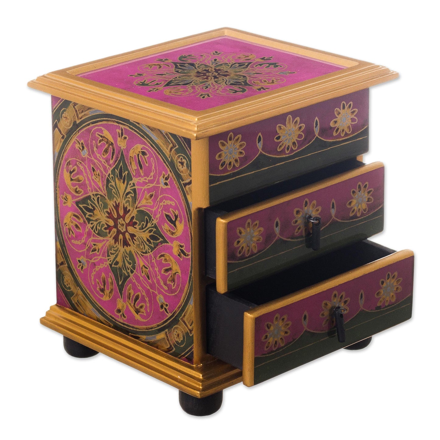 Vintage Floral in Magenta Hand Painted Floral Glass Mini Jewelry Chest