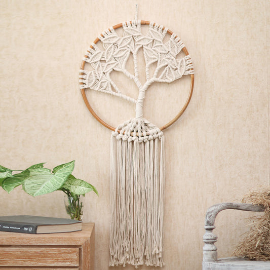 Deep Roots, Strong Branches Handcrafted Ivory Macrame Tree Wall Hanging