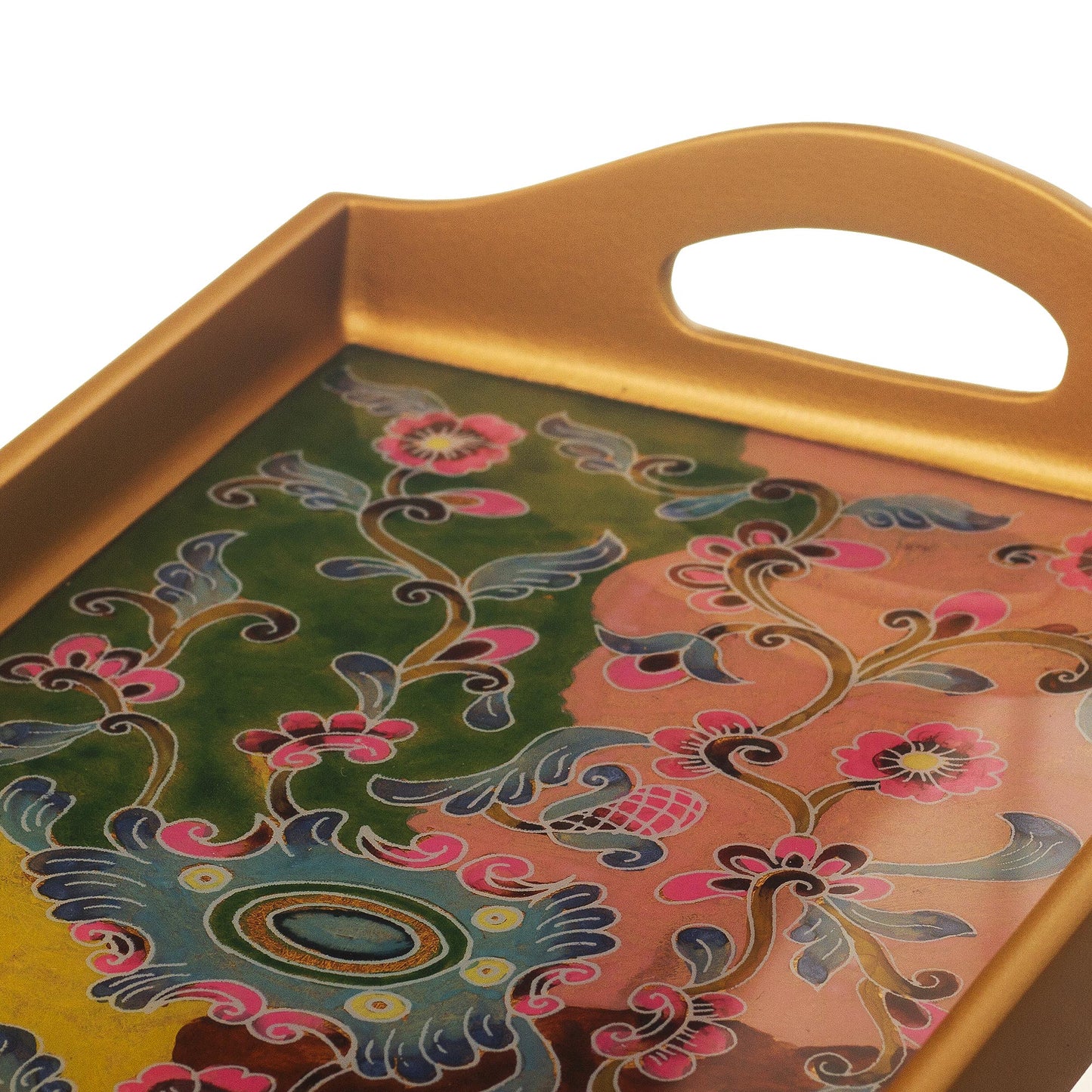 Miraflores Flora Reverse-Painted Glass Floral Tray