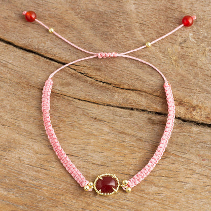 Sweet Diversion in Pink Pink Macrame Bracelet with Carnelian