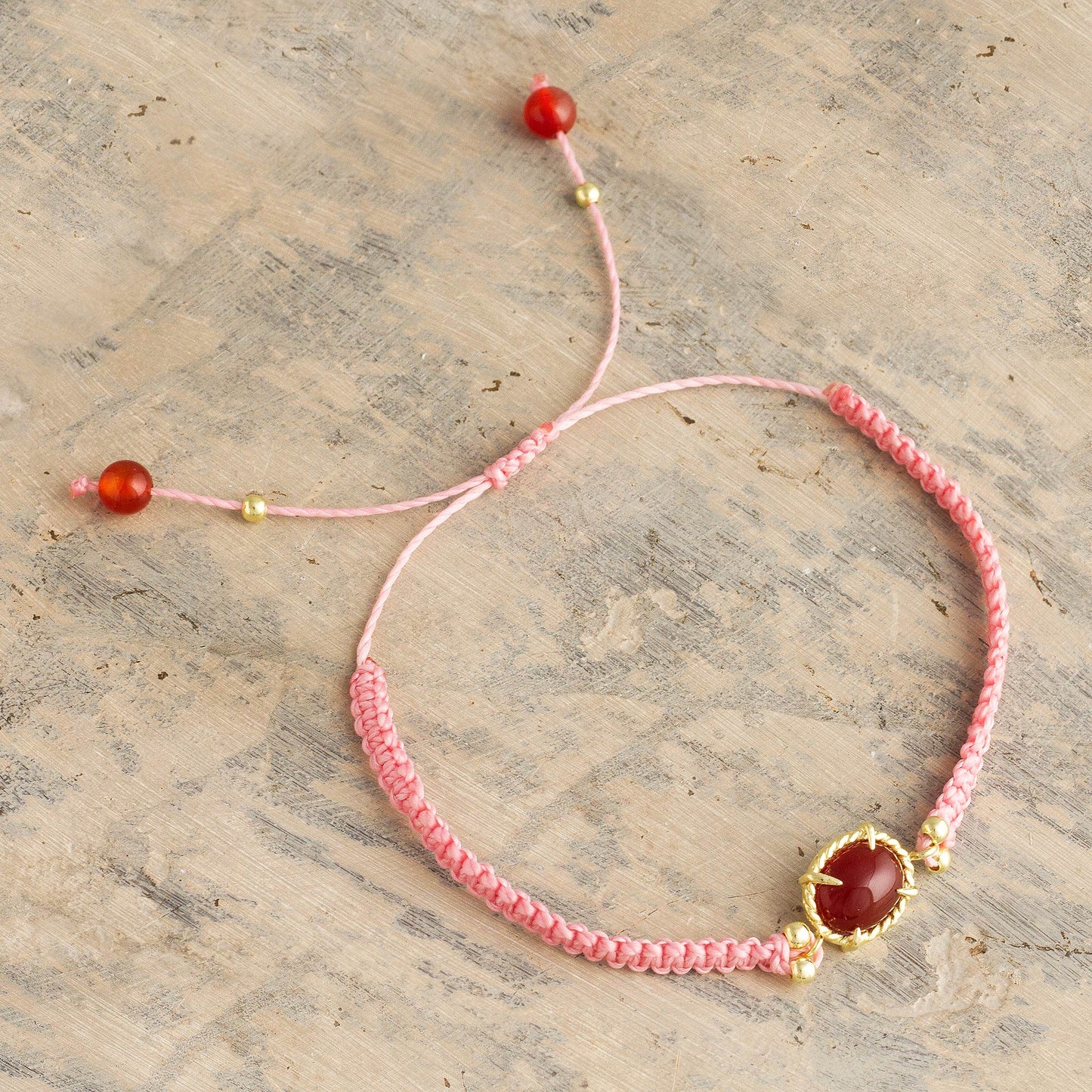 Sweet Diversion in Pink Pink Macrame Bracelet with Carnelian