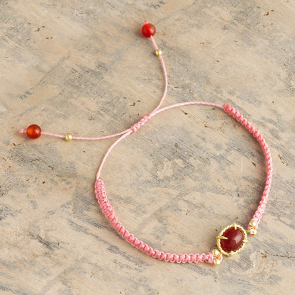 Sweet Diversion in Pink Pink Macrame Bracelet with Carnelian