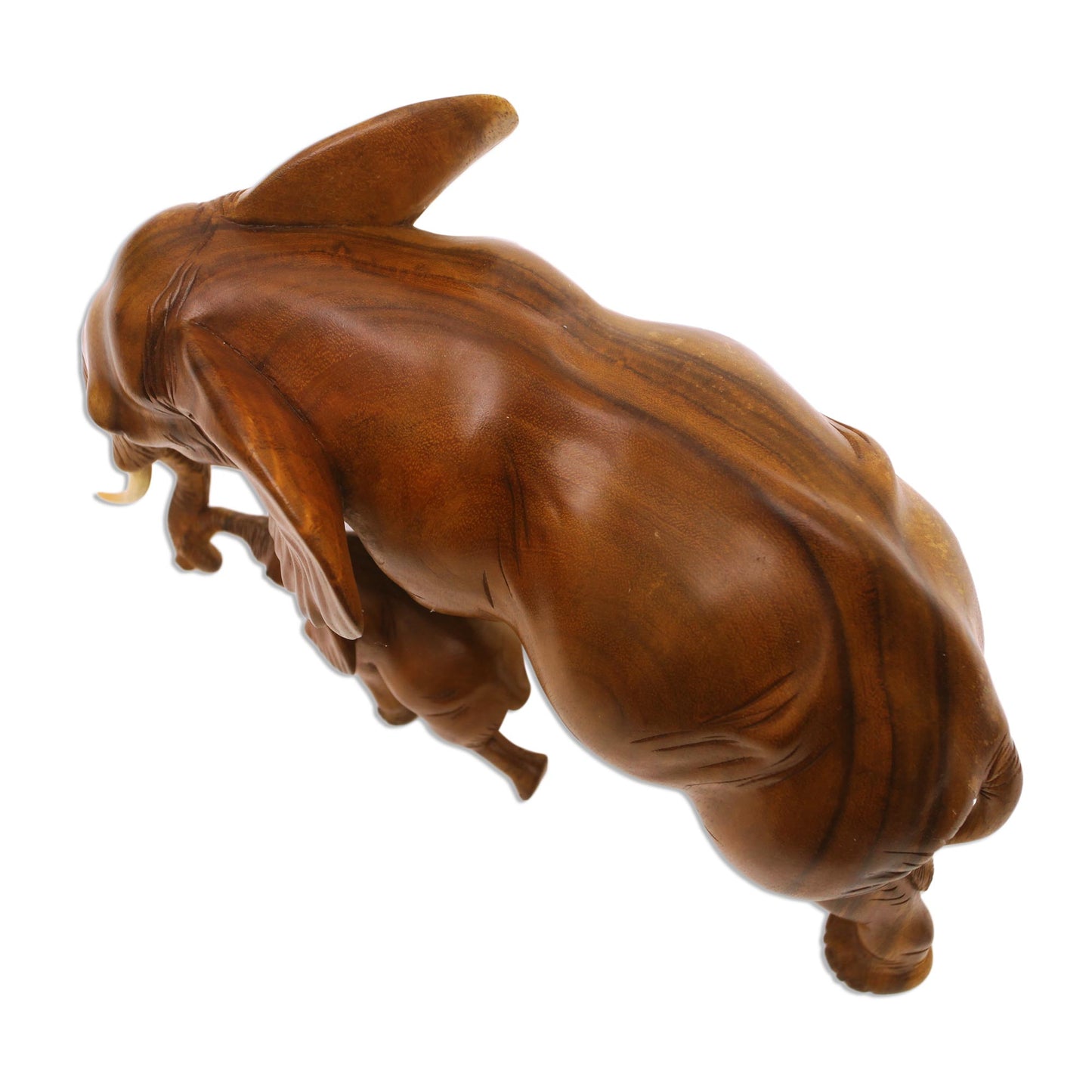 Elephant and Calf Suar Wood Elephant Mother and Baby Sculpture