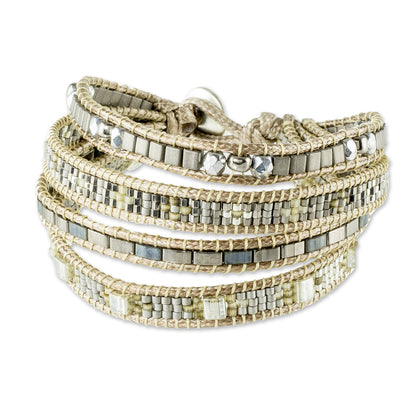Silver Reflection Silvery Beaded Wristband Bracelet from Guatemala