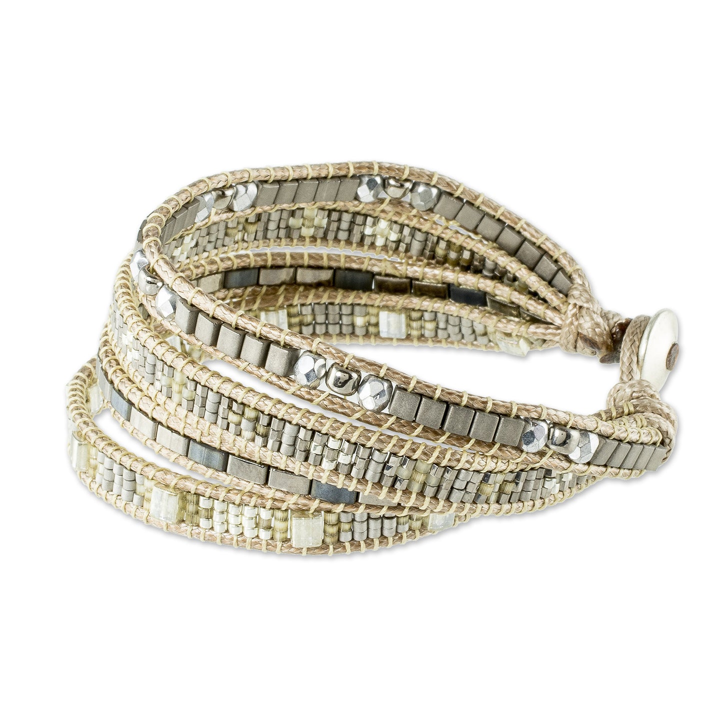 Silver Reflection Silvery Beaded Wristband Bracelet from Guatemala