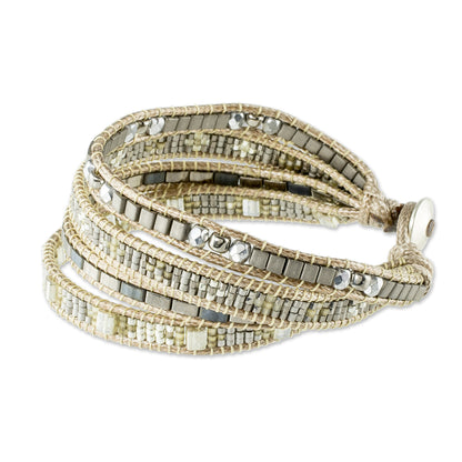 Silver Reflection Silvery Beaded Wristband Bracelet from Guatemala