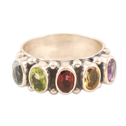 Rainbow Beauty Faceted Multi Gemstone Sterling Silver Cocktail Ring