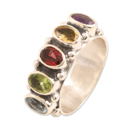 Rainbow Beauty Faceted Multi Gemstone Sterling Silver Cocktail Ring