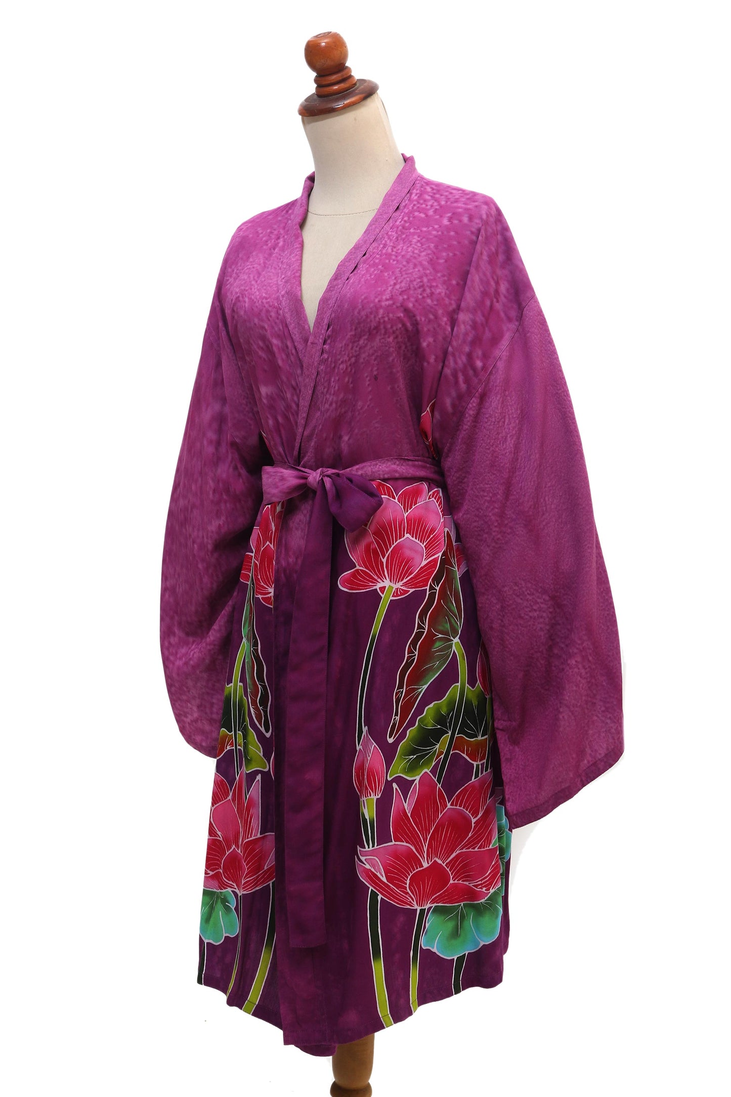 Pink Lotus Hand-Painted Lotus Flower Rayon Robe