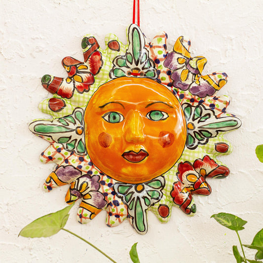 Glorious Sun Hand Painted Ceramic Sun Wall Accent