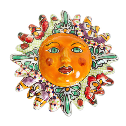 Glorious Sun Hand Painted Ceramic Sun Wall Accent