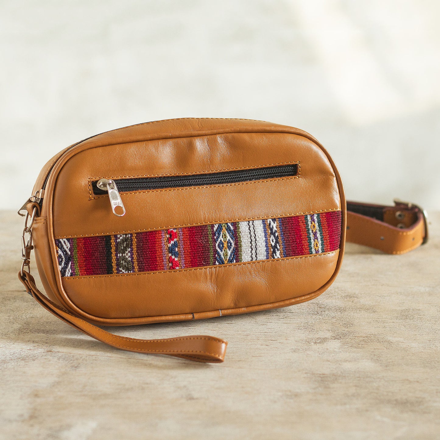 Double Duty Saddle Brown Belt Bag and Wristlet from Peru