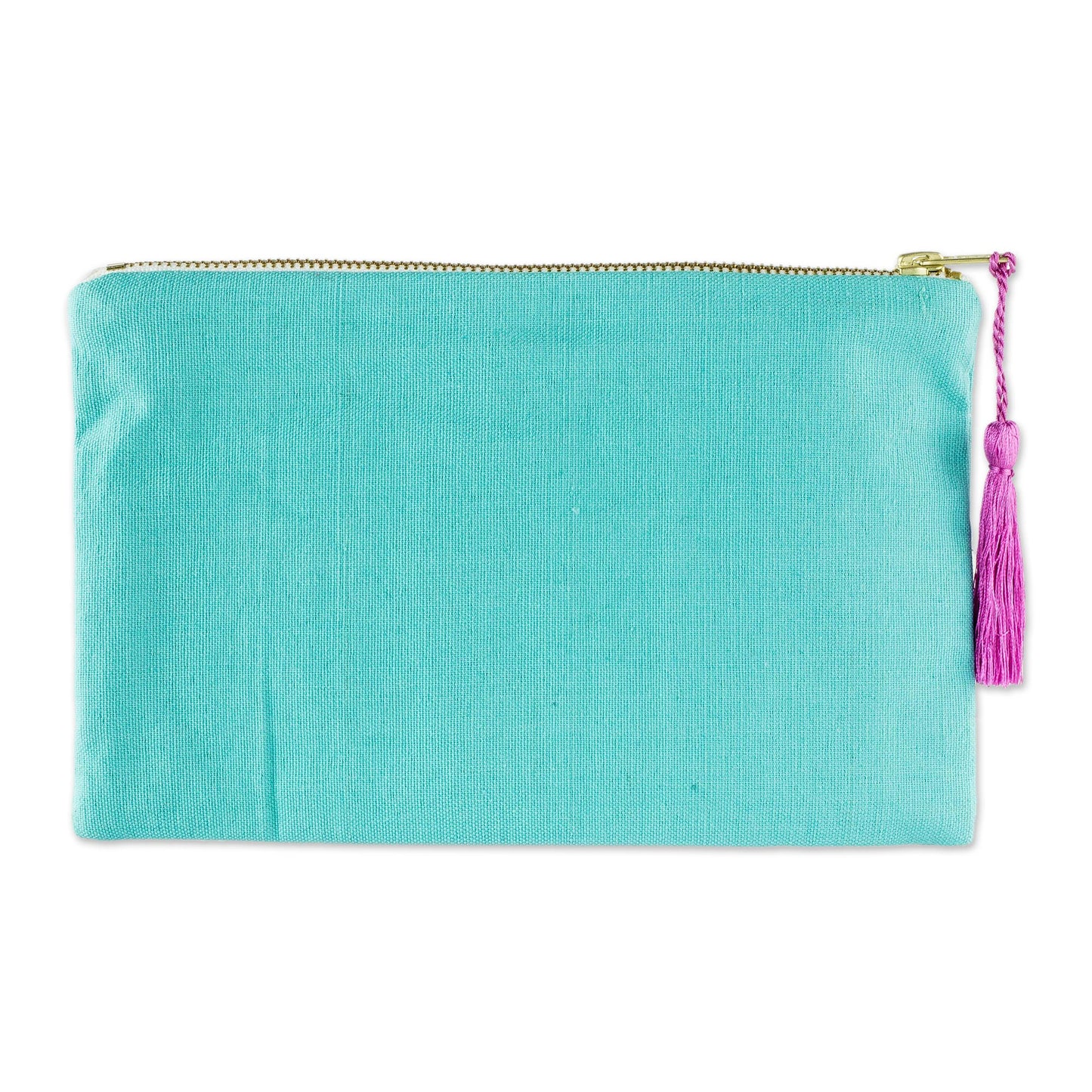 Turquoise Sunbeams Sun Motif Embroidered Turquoise Cotton Cosmetic Bag