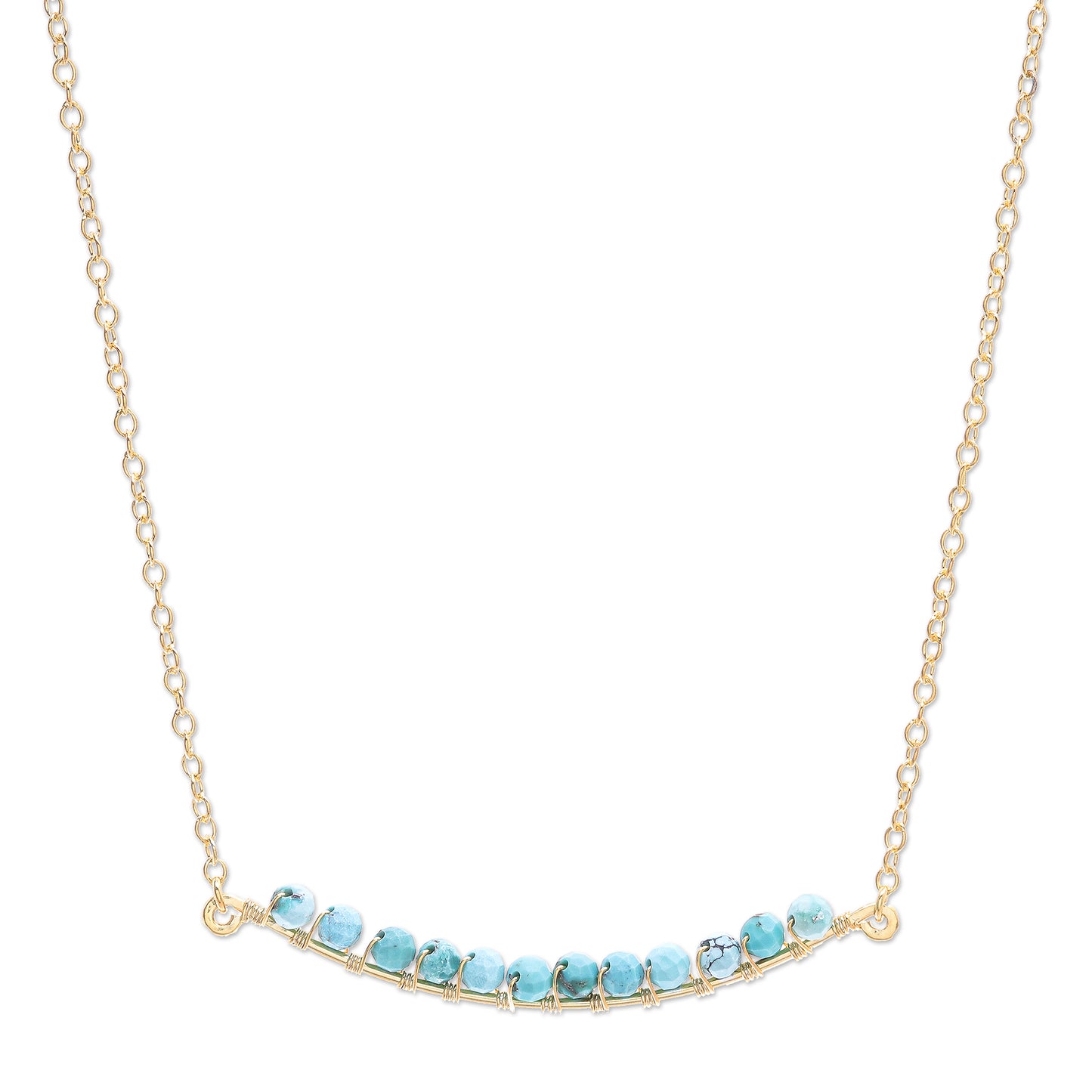 Golden Arc in Blue Gold Plated Reconstituted Turquoise Bar Necklace