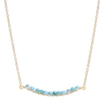 Golden Arc in Blue Gold Plated Reconstituted Turquoise Bar Necklace