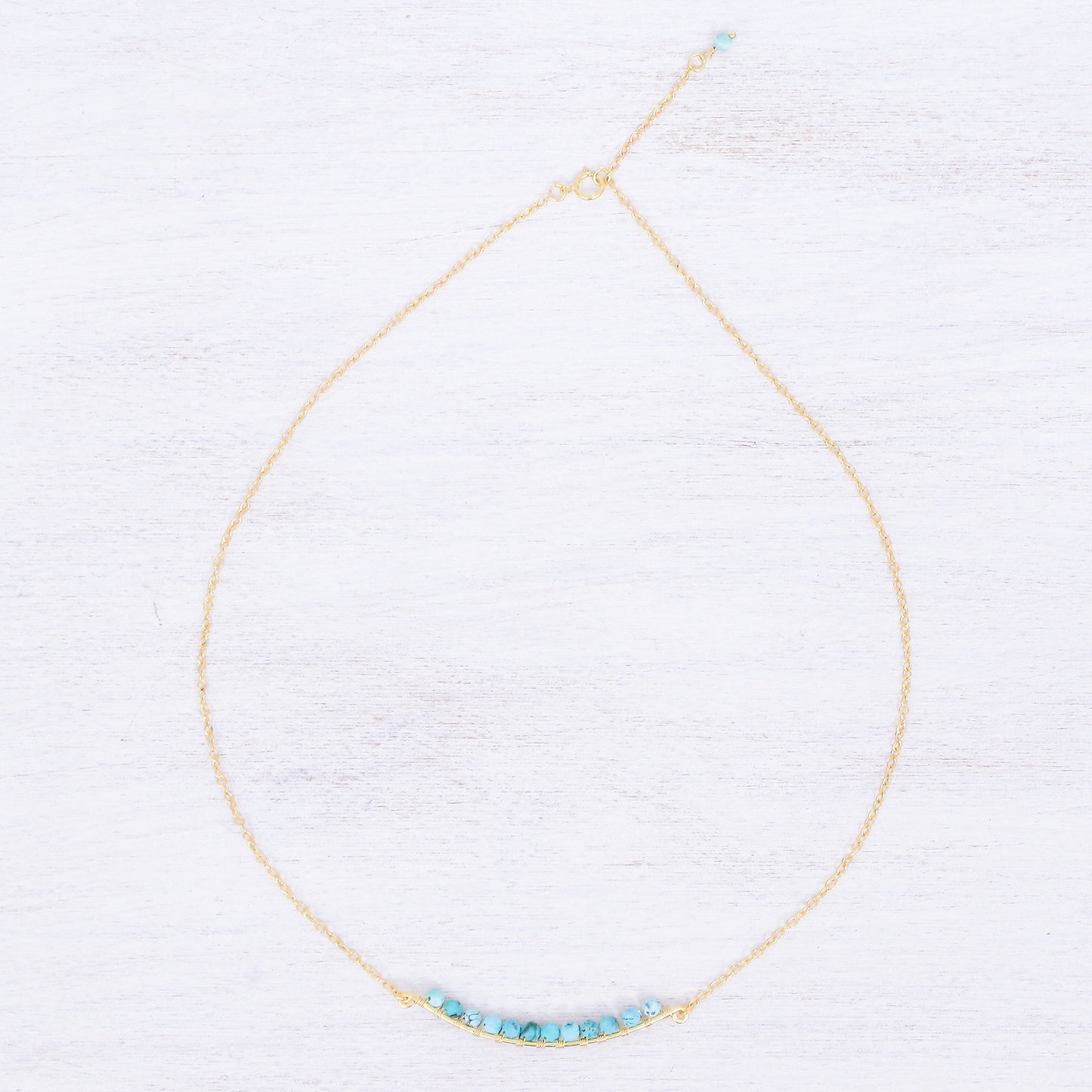 Golden Arc in Blue Gold Plated Reconstituted Turquoise Bar Necklace