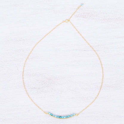 Golden Arc in Blue Gold Plated Reconstituted Turquoise Bar Necklace