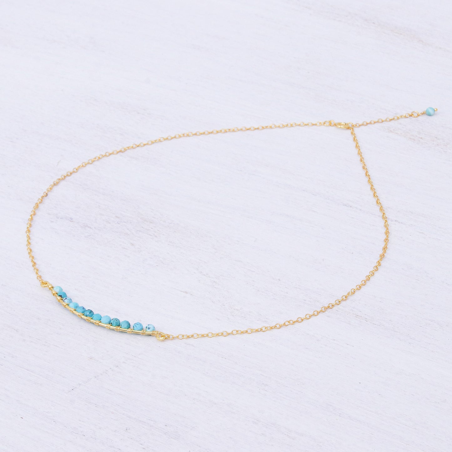 Golden Arc in Blue Gold Plated Reconstituted Turquoise Bar Necklace