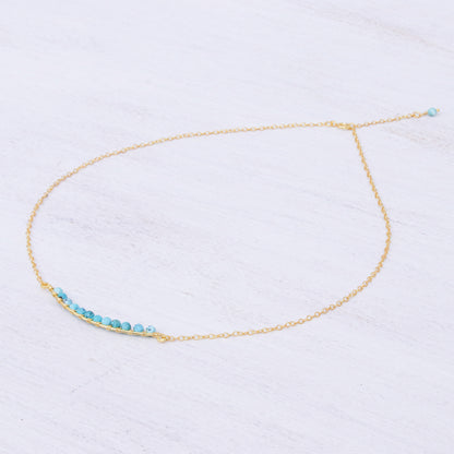 Golden Arc in Blue Gold Plated Reconstituted Turquoise Bar Necklace