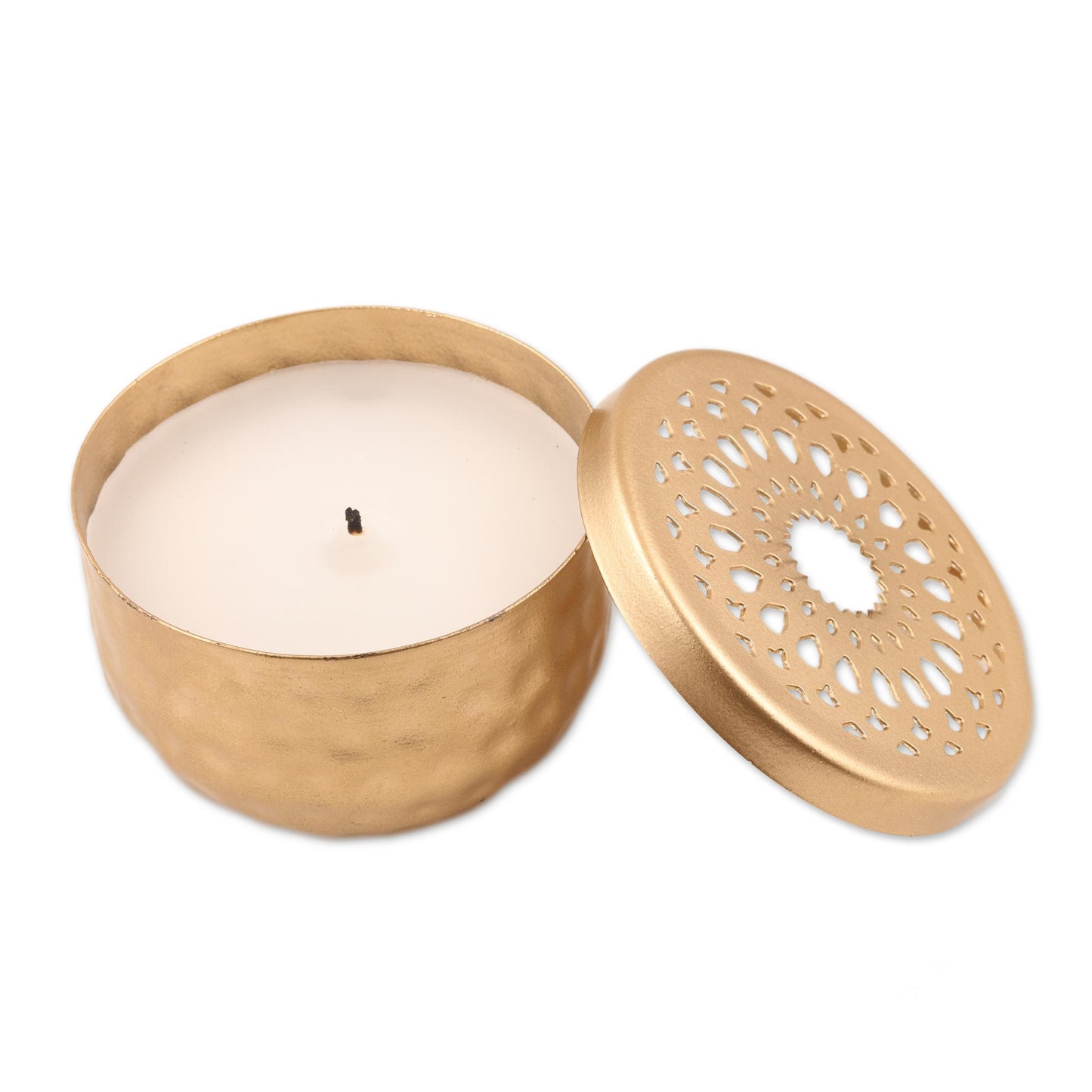 Dancing Light Gold Finish Steel Tealight Candleholder with Jali Cutouts