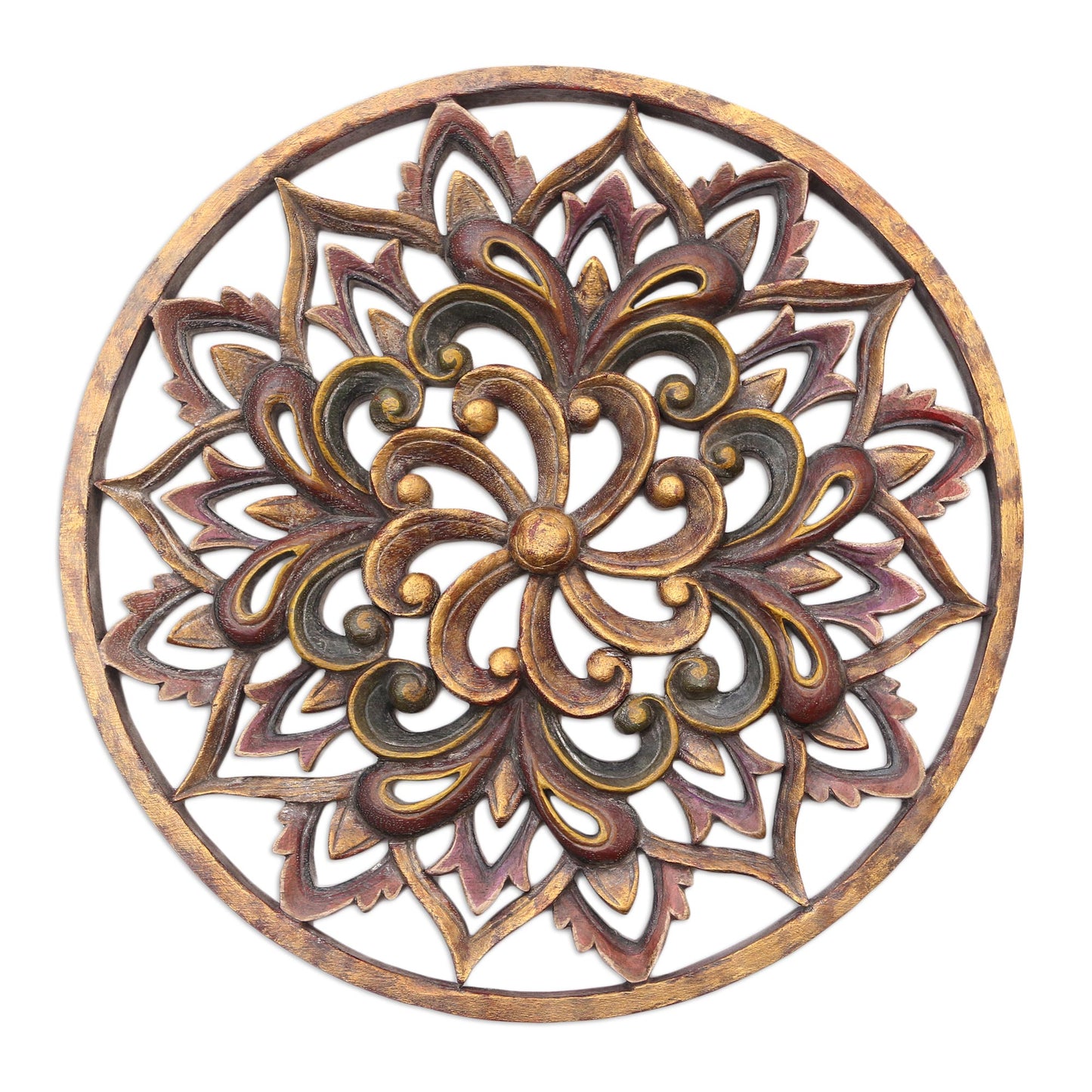 Twilight Flower Hand Carved Suar Wood Floral Relief Panel