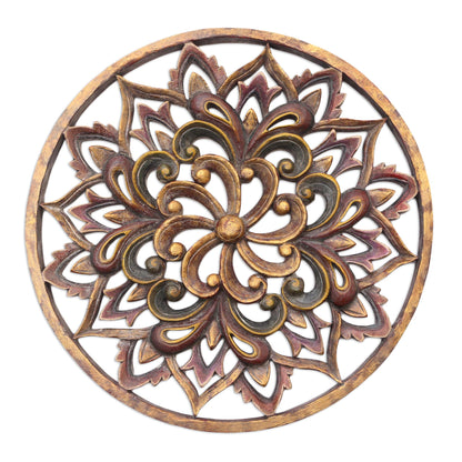 Twilight Flower Hand Carved Suar Wood Floral Relief Panel