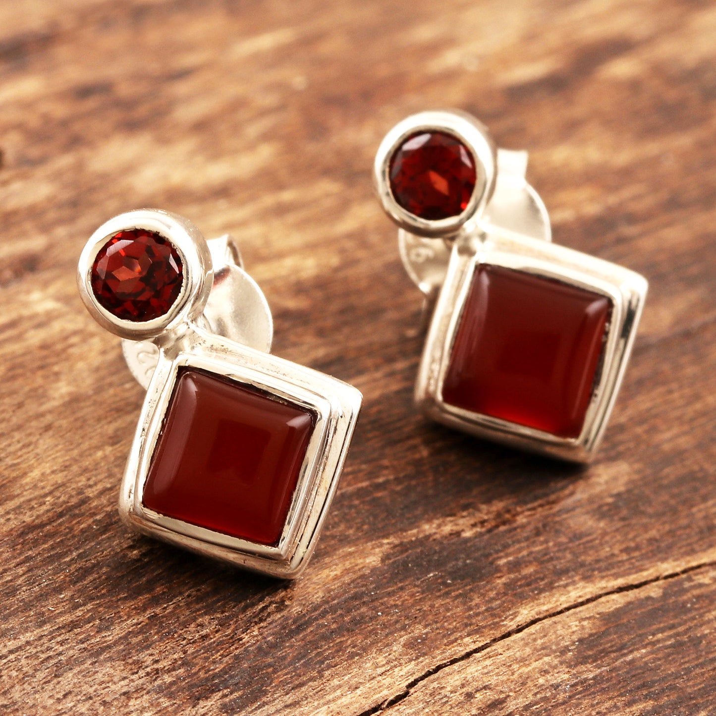 Harmony in Red Carnelian and Garnet Sterling Silver Drop Earrings