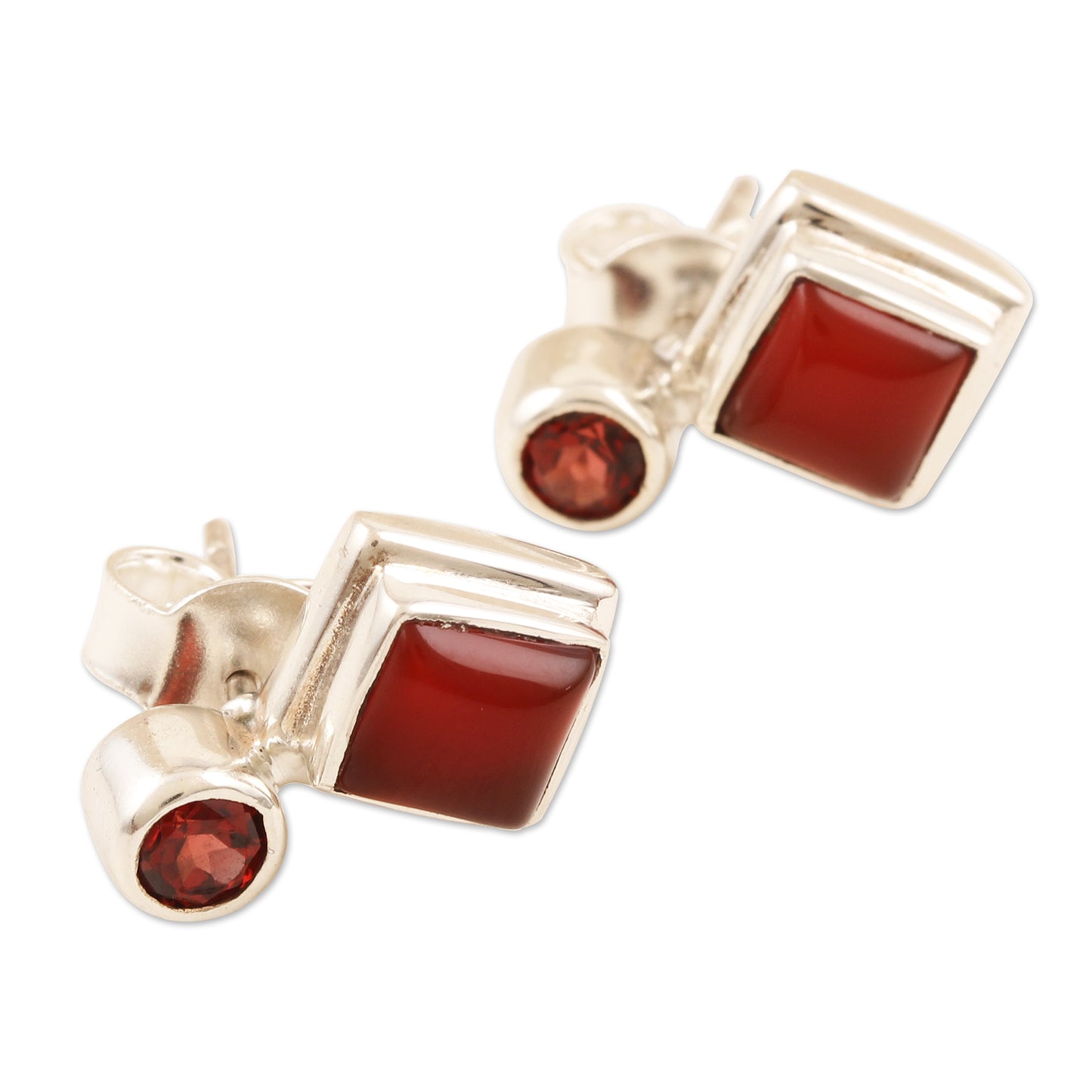 Harmony in Red Carnelian and Garnet Sterling Silver Drop Earrings