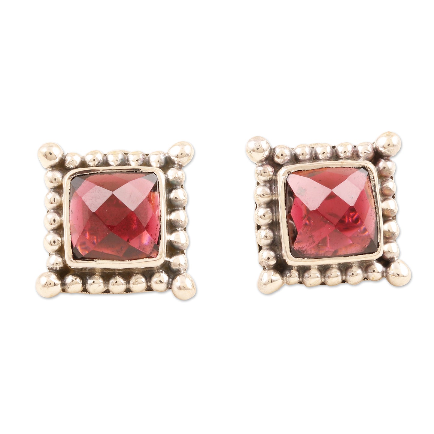 Picture Perfect in Red Checkerboard Faceted Garnet Sterling Silver Stud Earrings