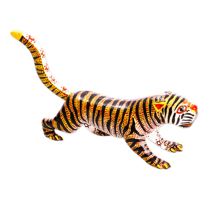 Brilliant Tiger Small Cedar Wood Tiger Alebrije Sculpture