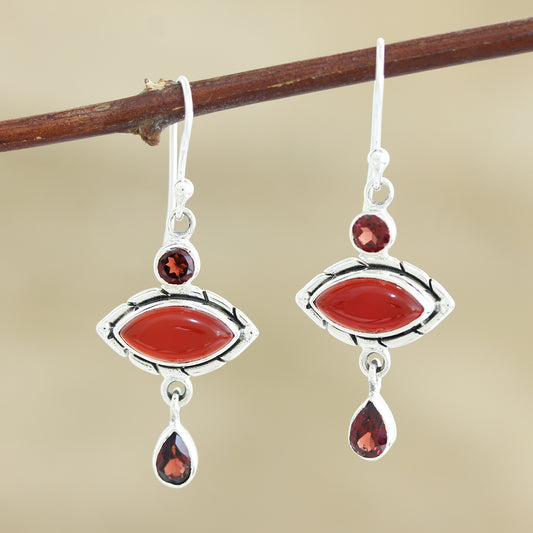 Red Fusion Garnet and Carnelian Sterling Silver Dangle Earrings
