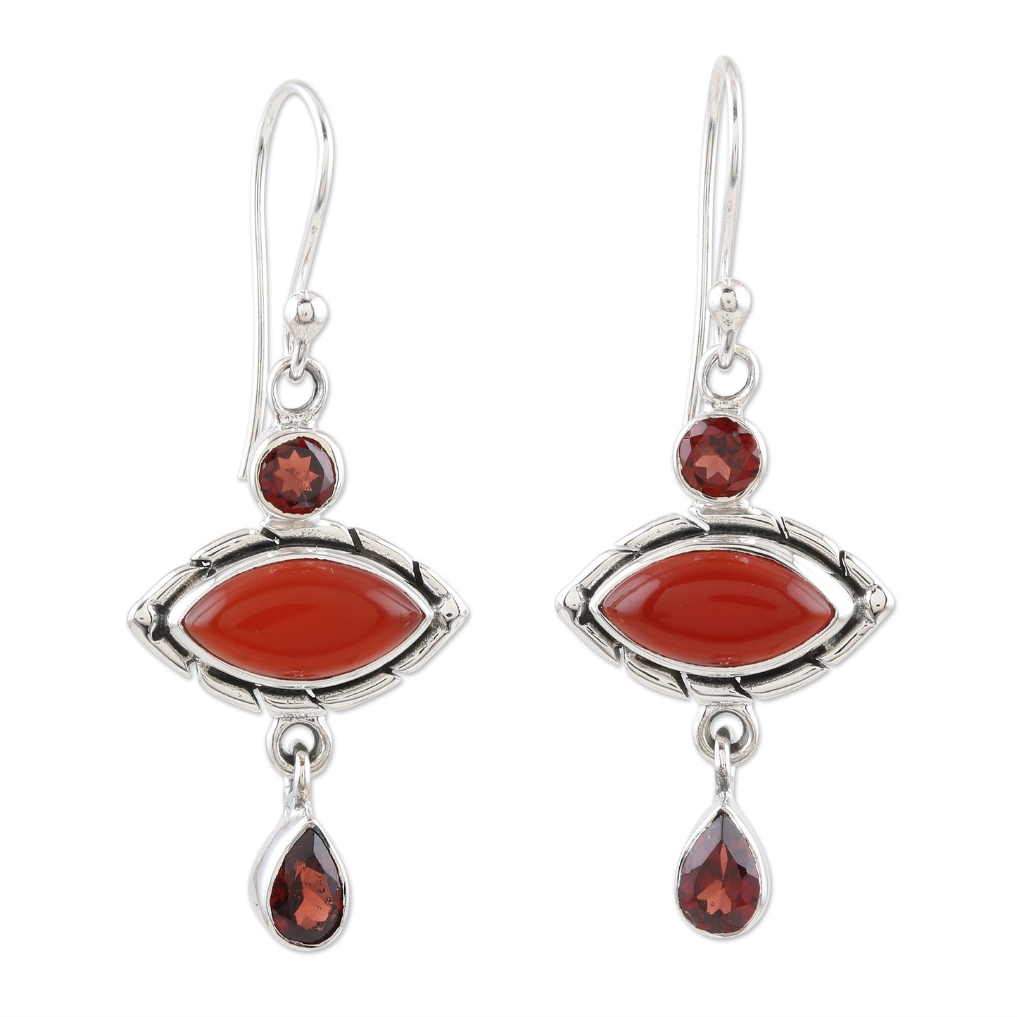 Red Fusion Garnet and Carnelian Sterling Silver Dangle Earrings