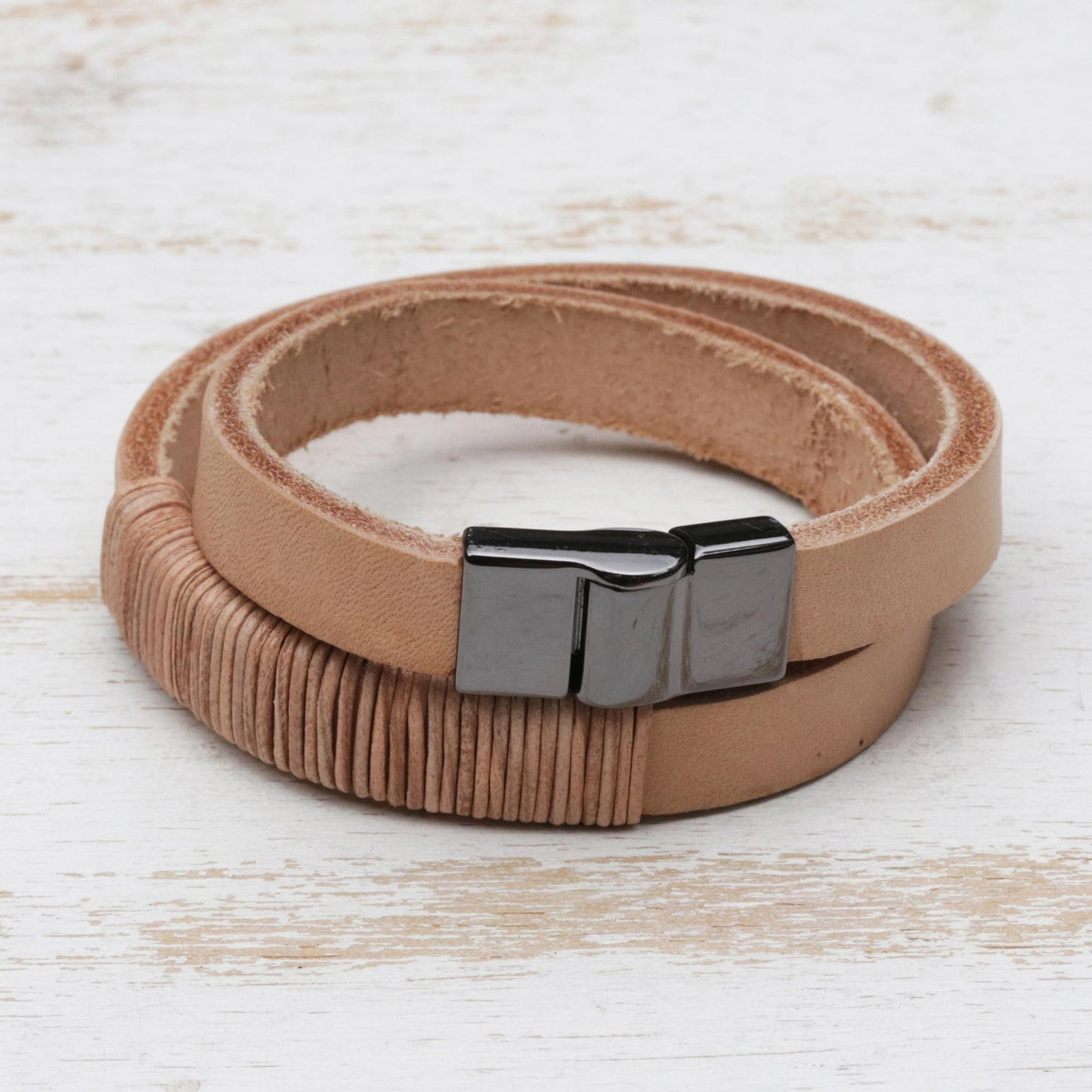 Carioca Chic Wrap Bracelet in Buff-Colored Leather