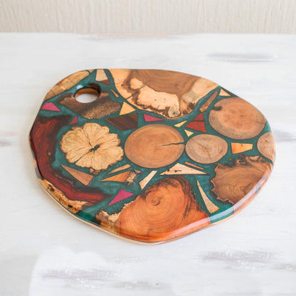 Woodlands in Green Resin-Covered Scrap Wood Trivet