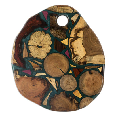 Woodlands in Green Resin-Covered Scrap Wood Trivet